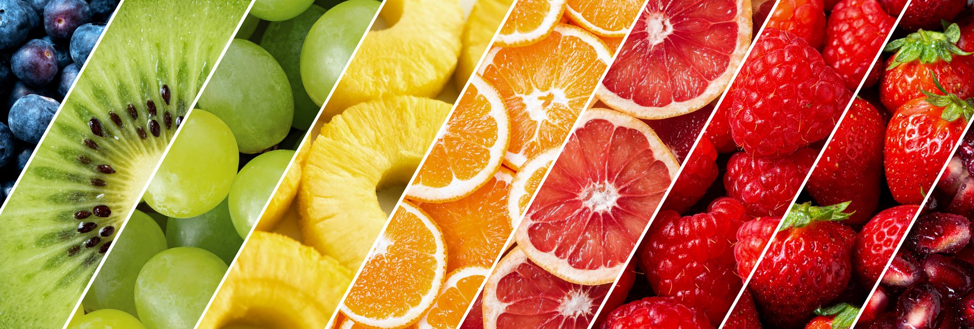 Colorful sliced fruit collage