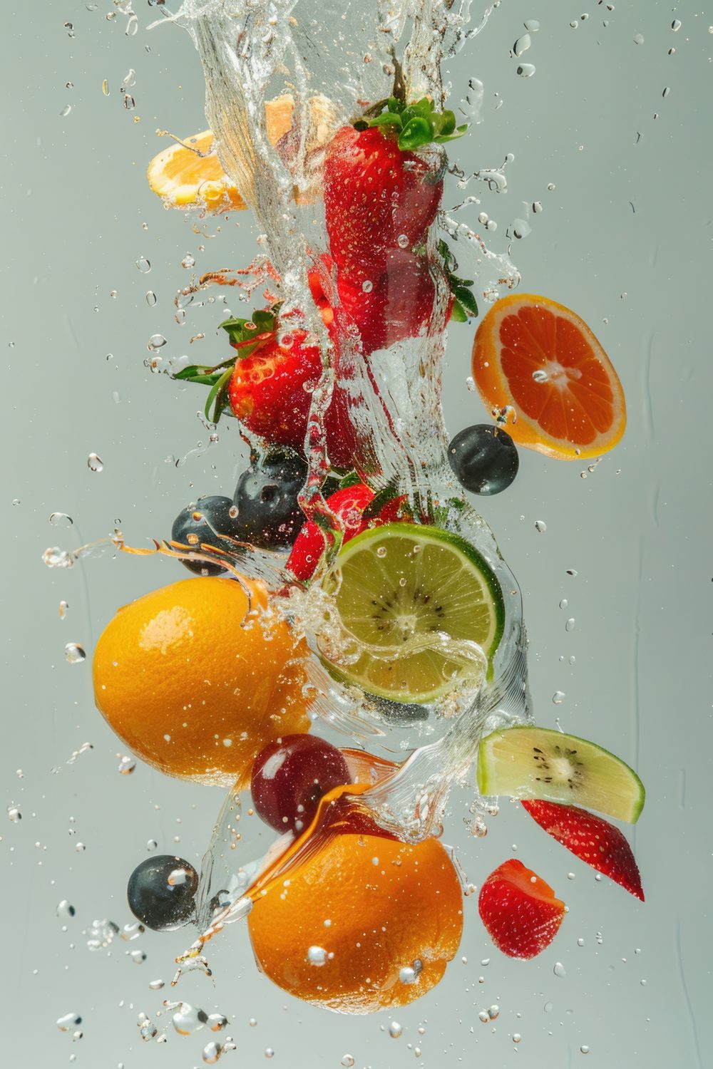 Fresh fruit splashing in water